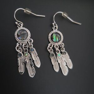 Silver Feathered Dangled Earrings
